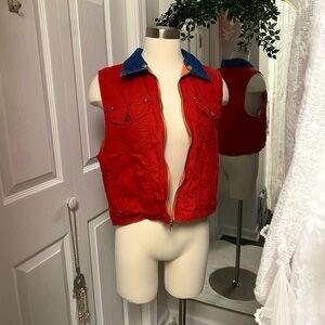 Red Denim Vest with Blue Collar